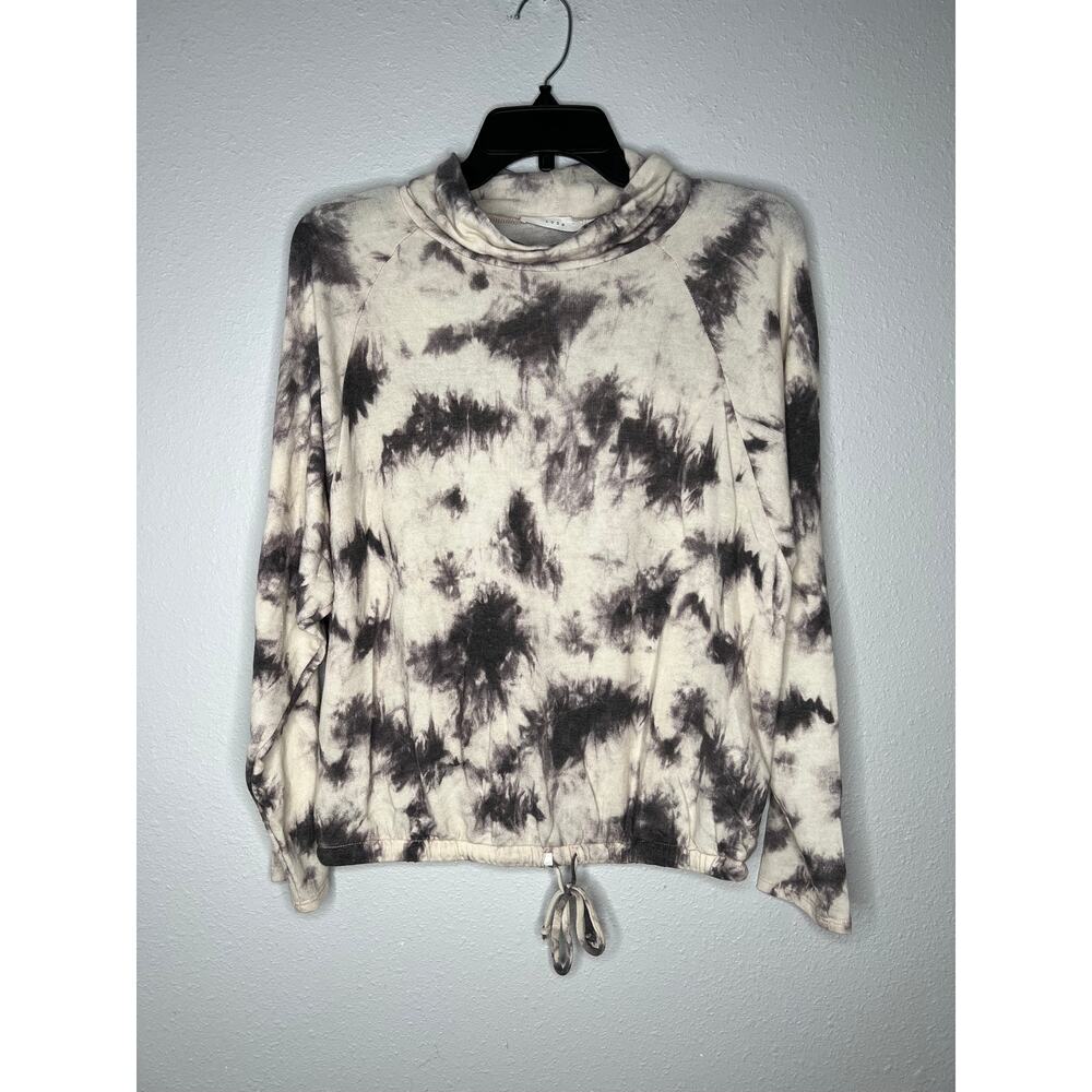 New Lush Cream Black Mock Neck Tie Dye Pullover Sweater Long Sleeve Women Size M
